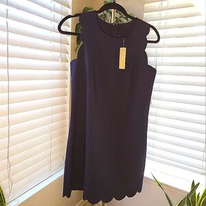 J. Crew Navy Dress with Scalloped Edges